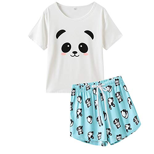 MyFav Pyjama Femme Mignon Panda T-Shirt Vêtements de Nuit Haut et Short Ensemble Pyjamas Confort d'été Dames(Panda,M) Cover