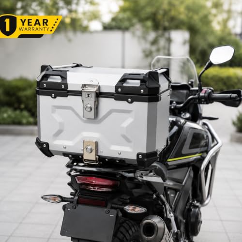 Image of CORE 45L Aluminium Motorcycle Travel Combo | X-Type Touring Storage Case with Universal Mount Plate | Lockable Rear Luggage Carrier for Travel Essentials | Water-Resistant Top Case - Aero Silver