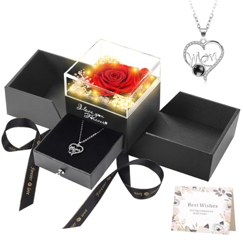 WOKEISE Lighted Preserved Real Rose Flowers with I Love You