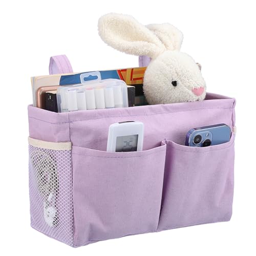 IGNPION Canvas Bedside Hanging Storage Baskets Bed Organiser Caddy Pockets