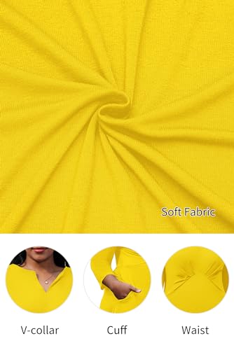 Image of Nmoder Women's Plus Size Stretchy Flared Wrap Dress Casual Wedding Guest Midi Dresses V Neck 3 /4 Sleeve A-Line Swing Dress