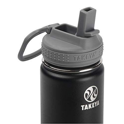 Image of Takeya Actives Kids Water Bottle 14 oz Stainless Steel Double Wall Insulation BPA-Free Leakproof Straw Lid Easy Carry Handle Reusable Ideal for Boys and Girls, School, Sports - Blackberry