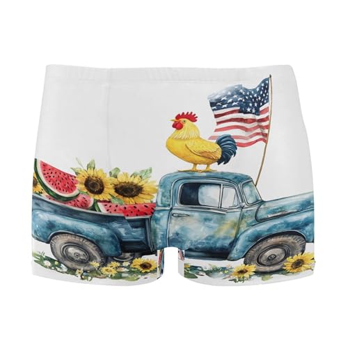 July 4th Independence Day American Flag Truck Mens Swim Trunk Swimwear Swim Brief Square Leg Board Short S S0407437