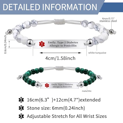 Personalized Medical Alert Bracelets for Women, Custom Medical Bracelet for Woman, Customized Stainless Steel Free Engraving Emergency Awareness Medical ID Bracelets for Epilepsy Seizure Autism Diabetic Allergy3