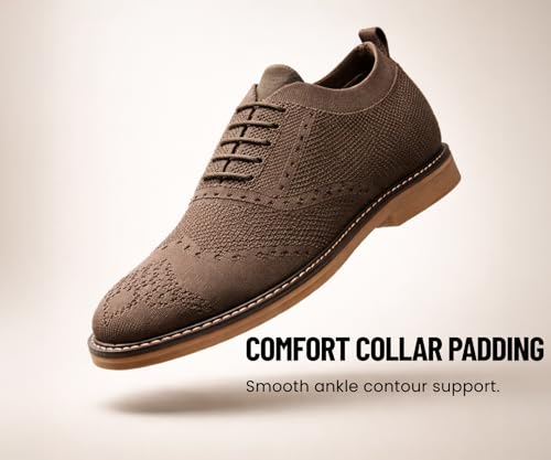 Image of Kraasa Men's Casual Sneaker Lace-Up Oxford Shoes | Breathable Knit Upper | Lightweight & Comfortable | Stylish Brown Sole | Office
