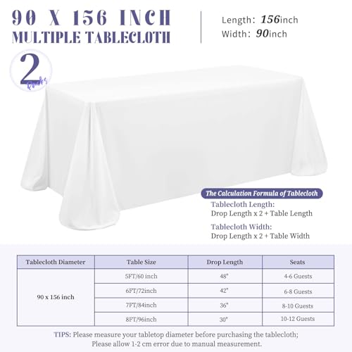 FXKS 2 Stück Tischdecke Weiß 229 x 396 cm,Rechteckige 8 FT Tischdeckes – Ansicht 2
