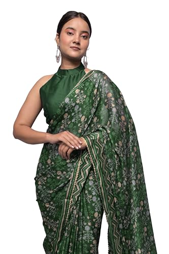 Image of MIRCHI FASHION Women Saree Floral Print Chiffon | Lightweight Festive Occasion Sari for Farewell and Functions with Unstitched Blouse Piece