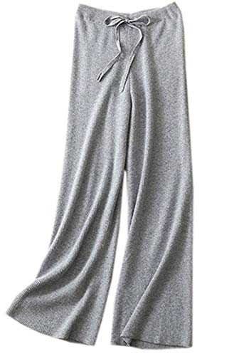 DAIMIDY Women's Cashmere Pants, Wide Leg Palazzo Casual Lounge Knitted High Waist Pants, Light Gray, US XS-S(0-6)
