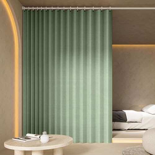 カーテン 間仕切り 遮光カーテン 遮光 断熱保温 遮熱 防寒 防音 冷気遮断 省エネ 形状記憶 収納簡単 洗える 無地 リビング 寝室 (グリーン 幅200cm×丈190cm)
