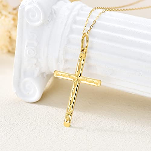 SISGEM Solid 14K Gold Cross Necklace, Real Gold Faith Cross Pendant Necklace Religious Jewelry for Women Anniversary Birhtday Mother's Day Jewelry Gifts for Mom, Wife, 16+2 Inch3