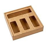 Honey Can Do Bamboo Plastic Bag Organizer for Kitchen Drawer | Gallon, Quart, Sandwich, Snack KCH-09859 Natural