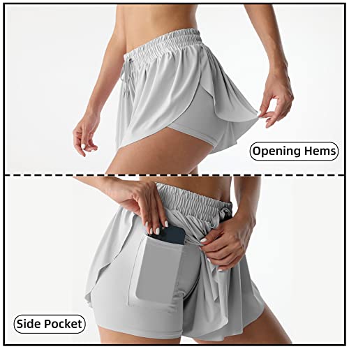 Image of Flowy Athletic Shorts for Women Running Tennis Butterfly Shorts Girls 2-in-1 Double Layer Quick-Drying Comfy Shorts