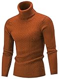 QZH.DUAO Men's Turtleneck Sweater, Slim Cable Kintted Turtleneck Pullover Sweaters for Men, Caramel...