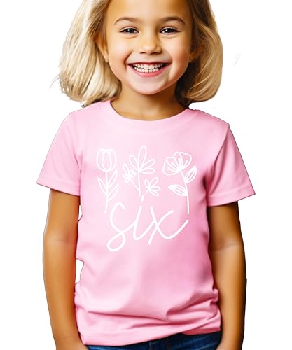 Six Floral 6th Birthday Shirt for Toddler Girls Sixth Birthday Outfit3