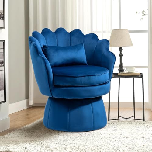 WQSLHX Swivel Barrel Chair, Small Accent Armchair, Navy Blue Velvet Upholstered, Mid-Century Modern Style, for Living Room/Bedroom/Waiting Room, for Relaxing & Reading, Pillow Included