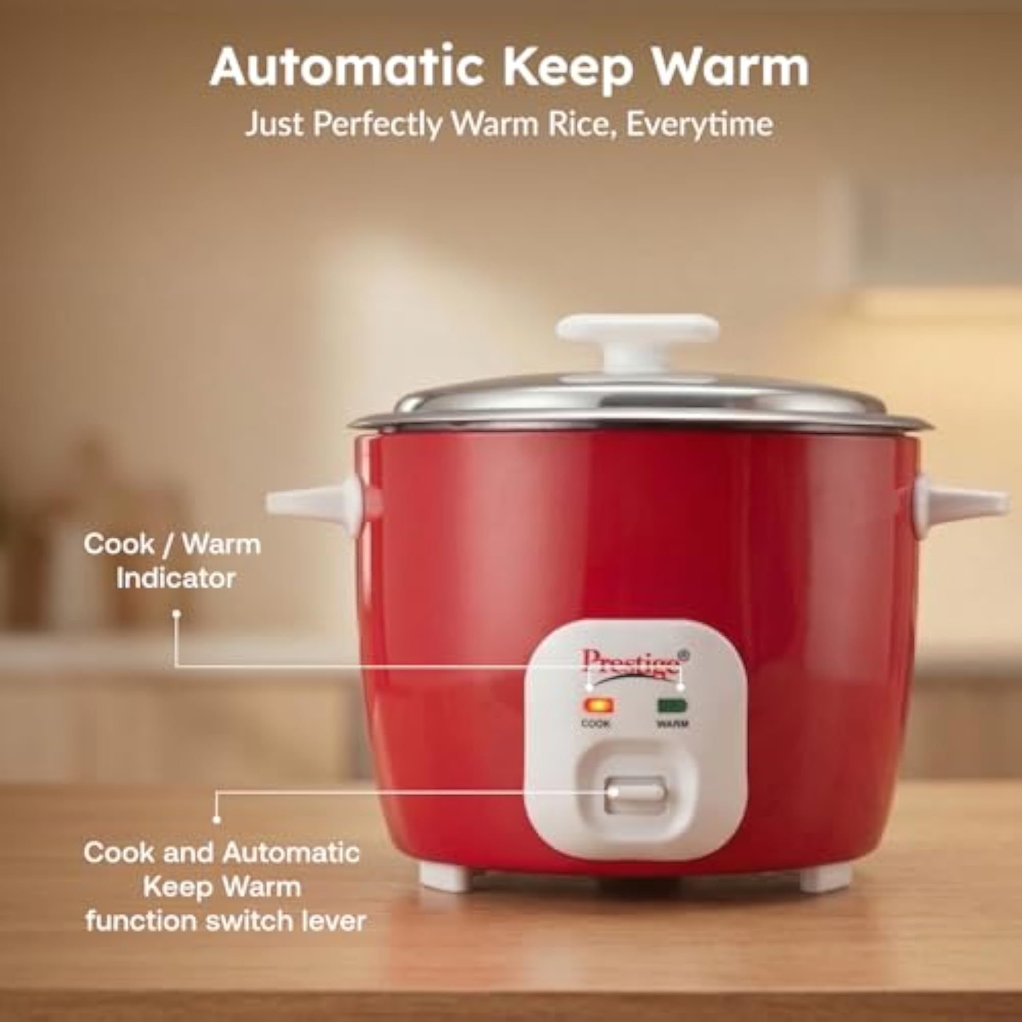 Delight Cute Electric Rice Cooker, Silky Red, 1.8L
