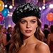 Sholeno Sparkly Sequins Beret Hat Glitter Mermaid Cap for Dancing Party Fancy Dress for Girls Solid Black A One Size