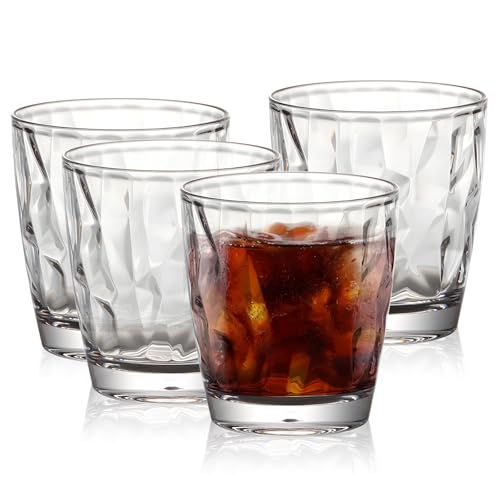 Topsky Set de 4 Vasos de Plástico Transparente, Vaso de Agua y Bebidas, Acrílico, Apilable, Ideal para Uso Diario en Piscina y Hogar, Apto para Lavavajillas y Fácil de Limpiar (Transparente 300ml)