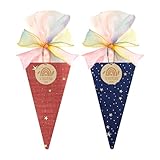 Scinzene 2er Set Schultüte Mädchen & Junge - Kleine Schultüte, Geschwister Schultüten, Zuckertüten Aus Mull Mit Schulkind 2026 Holzanhänger, Blau & Rot Sternenmuster, Einschulung Geschenkbox