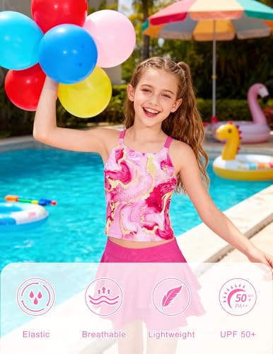 Image of ALISISTER Girls Tankini Swimsuit Two Piece Bathing Suits Summer Beach Swimwear with Shorts for 7-12 Years