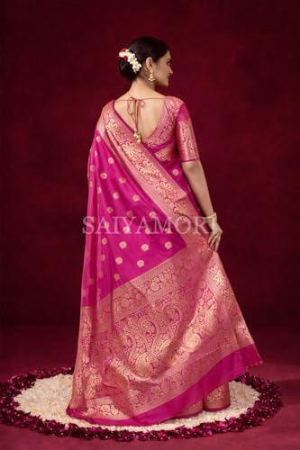 Image of Women's Soft Silk Style Jacquard Saree with Rich Zari Woven Border & Pallu | 5.6 Mtr Saree with 0.8 Mtr Unstitched Blouse
