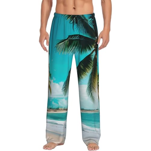 Pantalon de pyjama pour homme léger imprimé palmiers de plage décontracté