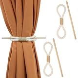 Larrel 2 Stück Vorhang Raffhalter, Rustikale Gardinenhalter im Landhausstil mit Holzklöppel Baumwoll-Jute-Seil Gardinen Raffhalter Gardinen Halterung für Home Wohnzimmer Büro Schlafzimmer