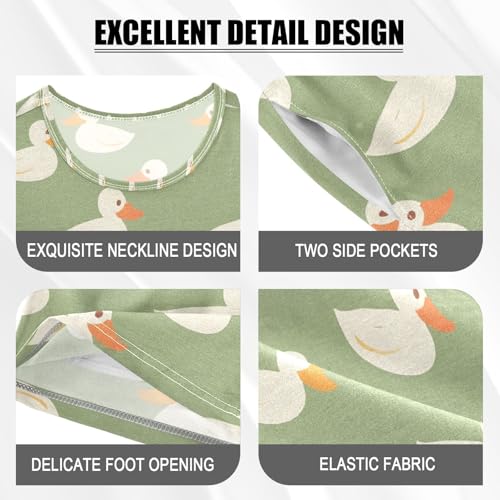 ALAZA Duck Cute Cartoon Pajamas Set Short Sleeve Cotton Sleepwear Summer Pjs 2 Piece 5-14Y4