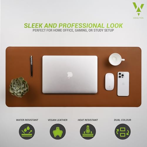 Image of Premium Vegan Leather Desk Mat, Reversible Anti-Skid Mouse Pad, 90x40cm, Dual-Side Waterproof for Gaming, Office, Work from Home (TAN & Black)