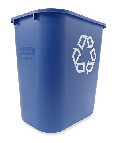 Image of Rubbermaid Commercial Products Deskside Recycling Can, 7-Gallon /28-Quart, Blue Recycling Symbol, Plastic, for Bedroom /Bathroom /Office /Under Desk /Sink