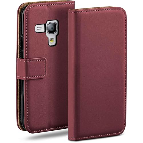 moex Funda con Tapa para Samsung Galaxy S3 Mini, con Ranura para Tarjetas, Funda Estilo Libro con protección de 360 Grados, Cuero Vegano, Granate Rojo