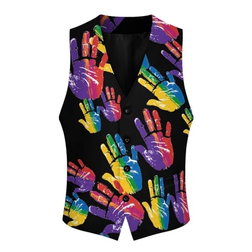 Rainbow Hand Men's Suit Vests Business Formal Dress Vest V-Neck Waistcoat for Wedding Casual4