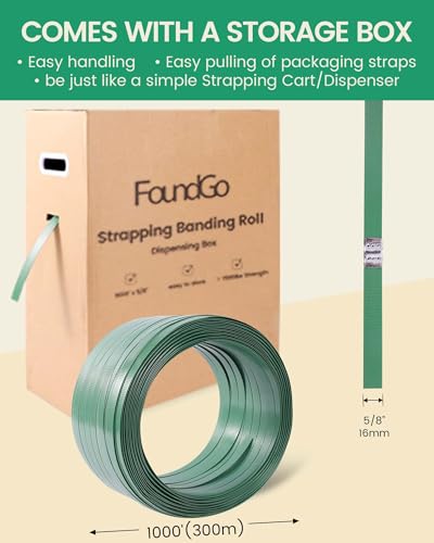 foundgo pet banding strapping kit for heavy duty tough pallet packaging strapping tool with gt1500lbs 5834 x 100039 pet strapping roll amp its own pull-out box 100 corner protectors 300 seals