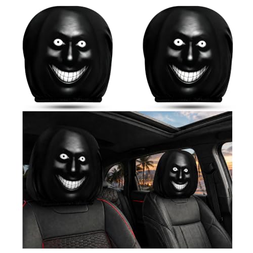 Image of 2Pcs Horror Ghost Face Car Headrest Covers, Universal Stretch Elastic Headrest Protector, Funny Prank Halloween Auto Interior Decor Accessories Fit Most Vehicles (C)