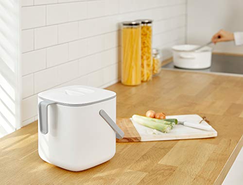 Image of Litem Food Waste Basket Bin - a countertop Bucket with Extra Long Handles for Your conveniences 0.68 Gallons (2.6L) (Ivory)