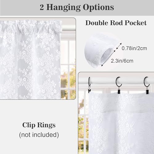 Image of Yinhua White Kitchen Curtains 36 Inch Length Double Layer Blackout Curtains for Kitchen Rod Pocket Short Curtain for Windows, Small Window Curtain for Bathroom, Living Room, 2 Panels