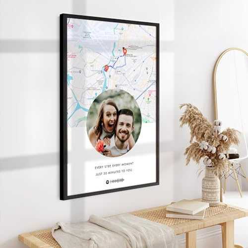 Image of Ritwika's Personalized Picture Frame With Long Distance Map - Customize Your Photo, Message, Place And Song | For Couples and Friends | In Two Size 9.5 x 13.5 & 13.5 x 19.5 Inch, Set of 1