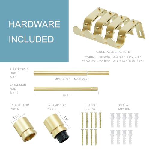 Image of Byondeth Curtain Rods for Windows 16 to 200 Inches Adjustable Length 1 Inch Diameter Window Curtain Rod with Aluminium Finials, Warm Gold