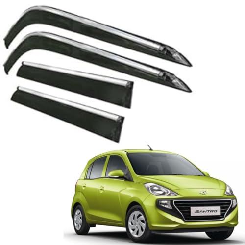 Image of CAR SAAZ Side Door Visors for Santro (2018-2022)(Set of 4Pcs) | Chrome Lined Rain Guards, Polycarbonate, Smoke Finish