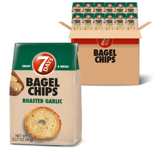 7Days Bagel Chips, Roasted Garlic, Natural, Non-GMO (3.17oz, Pack of