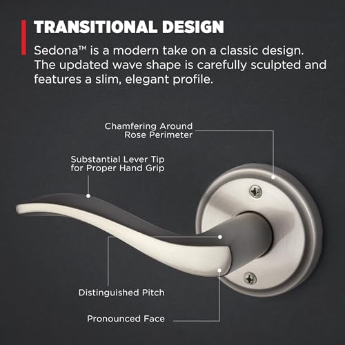 Image of Kwikset Sedona Dummy Door Handle, Single Sided Lever for Closets, French Double Doors, and Pantry, Satin Nickel Non-Turning Left Handed Interior Push /Pull Lever, with Microban Protection