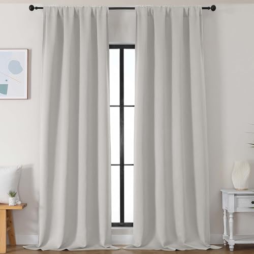 Image of Simplebrand Natural Blackout Curtains for Bedroom 102 Inches Long 2 Panels, Solid Thermal Insulated, Energy Saving Living Room Window Treatment Curtains Blackout Drapes, W50 x L102 Inch, Natural