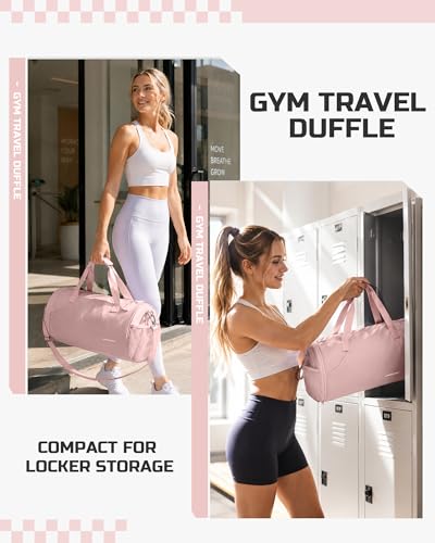 Image of Pink Gym Bag for Women & Men with Wet & Shoe Compartment, Small Duffle Bag for Travel, Sport, Gym, Workout, Overnight, Weekender, Carry-on