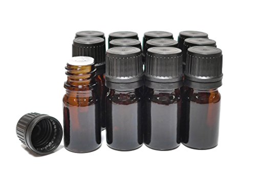 ljdeals 5ml Amber Essential Oil Bottle with Euro Dropper Black Cap Glass Bottles Pack of 12