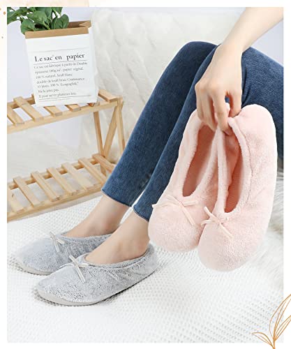 Image of Panda Bros 2 Pairs Women's Ballerina House Slippers, Anti-Skid Comfy Warm Ballet Style Slippers