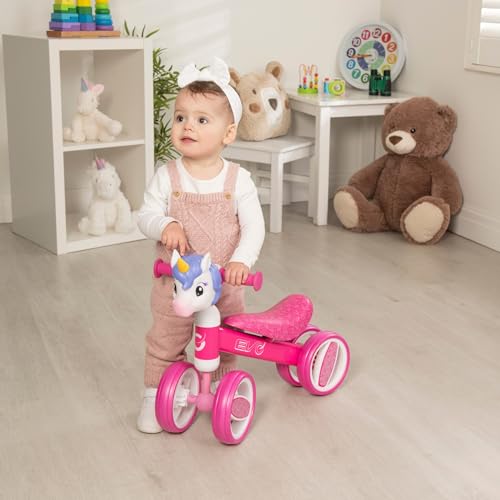 HTI Atom Kinder Bobble Bike mit Korb | Mein erstes Laufrad für Kleinkinder | Leichtes Balance Bike, Trainingsrad & Lauflernrad | Perfektes Kinderfahrrad ab 1 Jahr (Einhorn)