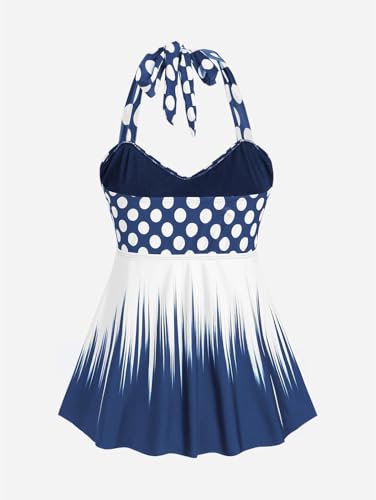 Rosegal Womens Plus Size Polka Dot Halter Twist Cinched Ruched Boyshorts Tankini Swimwear3