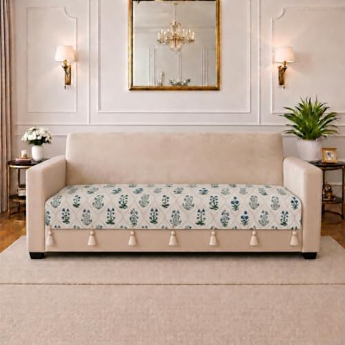 Image of STITCHNEST 'Eden Weaves Collection Series' 2 Seater Sofa Cover| Elegant Woven Fabric, Decorative Tassels, Washable & Durable for Modern Living