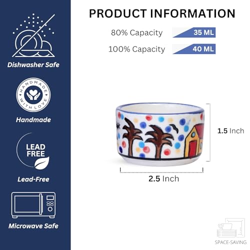 Image of Freakway Hand Painted White Ceramic Dip Bowls Set of 2, 40Ml for Serving Chutney /Pickle /Small (HUT)