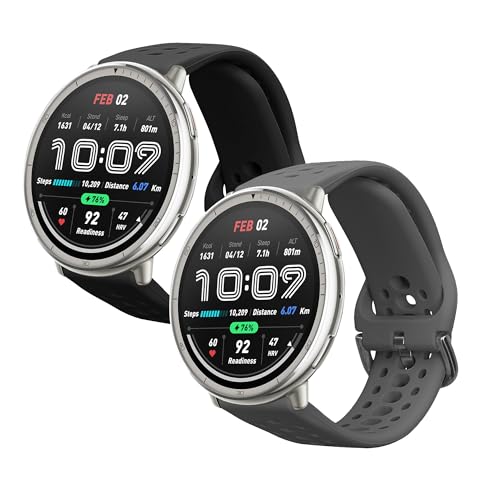 kwmobile Straps Compatible with 20mm Amazfit Active 2 /Active Edge/Bip 3/GTS 3 4 Straps - 2x Replacement Silicone Watch Bands - Black/Dark Grey - image 1